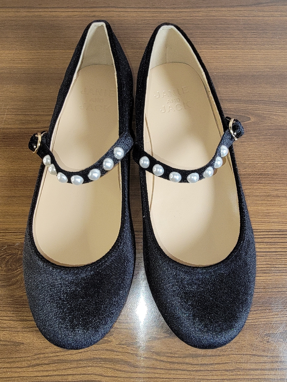 Janie and Jack Girls Black Pearl-Embellished Mary Jane Flats - Size 3 Little Kid